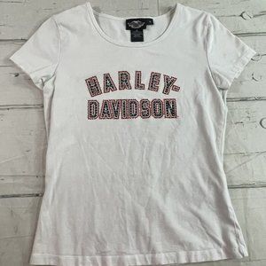 Harley-Davidson Motorcycles Womens White Size Medium T Shirt Bling EUC